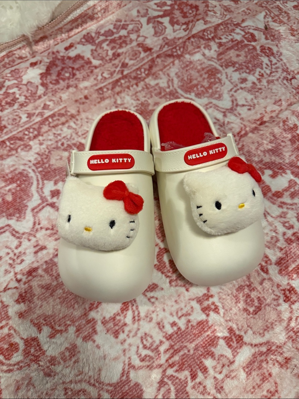 Hello Kitty White Slip-On Clogs with Red Accents